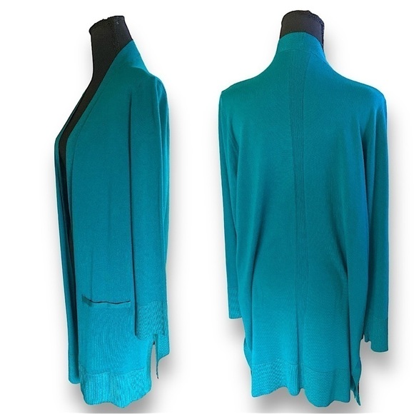 CHICOS Draped Straight Long Cardigan Sweater Open Front Size 3X Bright J… - Picture 2 of 13